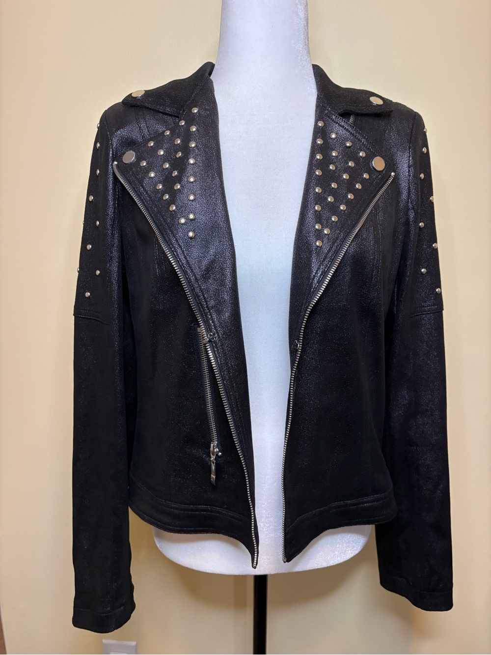 Studded Black Faux Leather Moto Jacket - Women